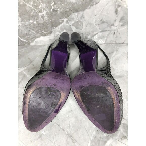 MIU MIU Black Patent Leather Peep Ankle Strap Platform Stiletto Heels Women 38.5 - Picture 12 of 16